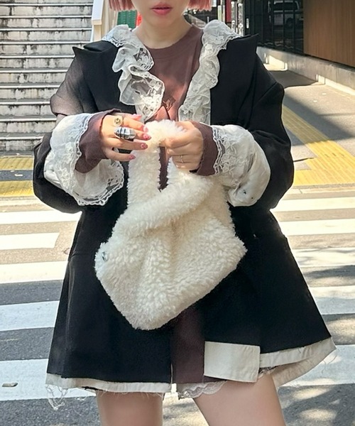 Alley Tokyo(アリートーキョー)の「チェーン付きもこもこミニトート(トートバッグ・レディース・ピンク/オフホワイト・FREE)」の14枚目の写真