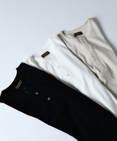 JOURNAL STANDARD J.S HOMESTEAD（ジャーナルスタンダードホームステッド）の「J.S.Homestead / コットンリネン ワッフル ヘンリーネックロンT（Tシャツ/カットソー・メンズ・ホワイト/ブラック/アイボリー・LARGE/MEDIUM）」の5枚目の写真