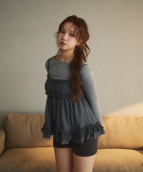 TITTY&CO.(ティティーアンドコー)の「ロンTフリルキャミセット(Tシャツ/カットソー・レディース・ラベンダー/チャコールグレー/グレー・FREE)」の13枚目の写真