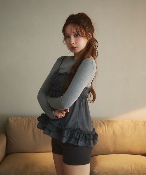 TITTY&CO.(ティティーアンドコー)の「ロンTフリルキャミセット(Tシャツ/カットソー・レディース・ラベンダー/チャコールグレー/グレー・FREE)」の15枚目の写真