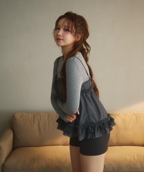 TITTY&CO.(ティティーアンドコー)の「ロンTフリルキャミセット(Tシャツ/カットソー・レディース・ラベンダー/チャコールグレー/グレー・FREE)」の12枚目の写真