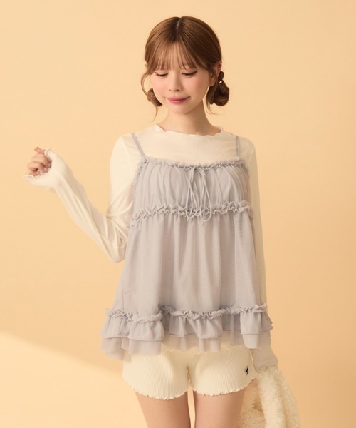 TITTY&CO.(ティティーアンドコー)の「ロンTフリルキャミセット(Tシャツ/カットソー・レディース・ラベンダー/チャコールグレー/グレー・FREE)」の7枚目の写真