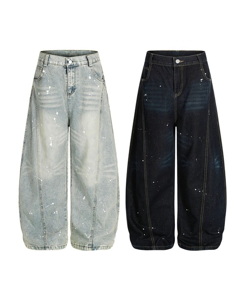 HOOK（フック）の「コクーン ペンキ加工 デニムパンツ（デニムパンツ・メンズ・ブラック/ライトブルー・MEDIUM/LARGE/SMALL）」の4枚目の写真