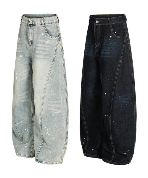 HOOK（フック）の「コクーン ペンキ加工 デニムパンツ（デニムパンツ・メンズ・ブラック/ライトブルー・MEDIUM/LARGE/SMALL）」の6枚目の写真