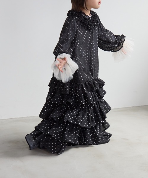 LOWRYS FARM（ローリーズファーム）の「ドットティアードロングスカート　601915（スカート・キッズ・ブラック/ホワイト・130cm/120cm/110cm/150cm/140cm）」の14枚目の写真