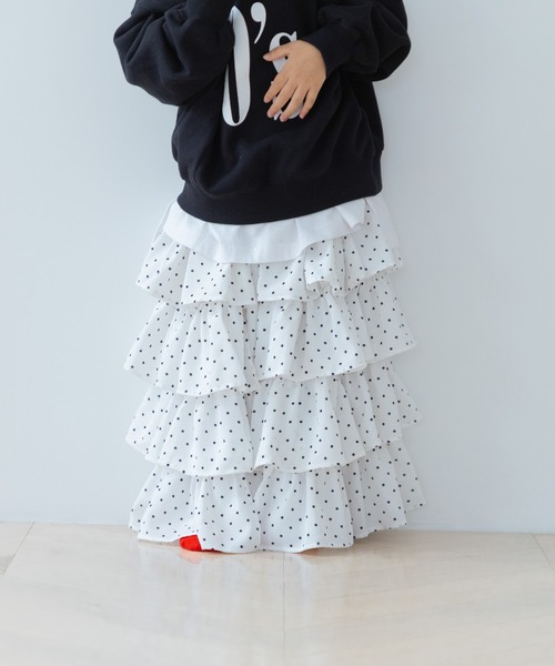 LOWRYS FARM（ローリーズファーム）の「ドットティアードロングスカート　601915（スカート・キッズ・ブラック/ホワイト・130cm/120cm/110cm/150cm/140cm）」の22枚目の写真