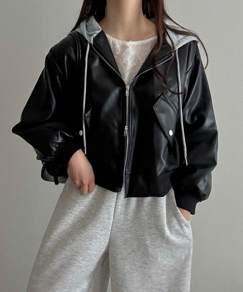 ダブルジップフェイクレザージャケット（ブルゾン）｜Cham.（チャム
