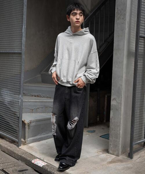 WEGO(ウィゴー)の「WEGO/バルーンクロップドプルパーカー(パーカー・メンズ・ブラック/ブラック系その他/杢グレー・MEDIUM/LARGE)」の6枚目の写真