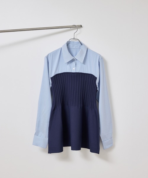 ROPE' PICNIC(ロペピクニック)の「シャツドッキングペプラムニット(シャツ/ブラウス・レディース・ブラック/ネイビー・FREE)」の1枚目の写真