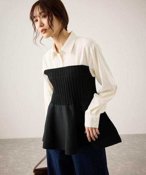 ROPE' PICNIC(ロペピクニック)の「シャツドッキングペプラムニット(シャツ/ブラウス・レディース・ブラック/ネイビー・FREE)」の2枚目の写真