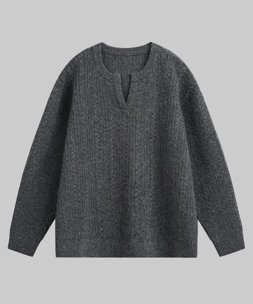 TOBEE（トゥビー）の「【TOBEE】ヘンリーネックニット セーター/オーバーサイズ ニットポロ（ニット/セーター・メンズ・ダークグレー/オフホワイト/ブラック・MEDIUM/LARGE/X-LARGE）」の22枚目の写真