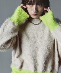 【新色追加】モヘア シャギー 配色 ニット トップス / Mohair Shaggy Color-Block Knit Top