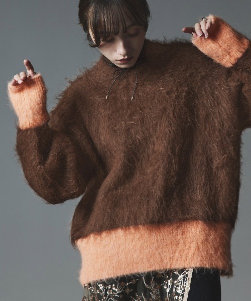 セール】モヘア シャギー 配色 ニット トップス / Mohair Shaggy Color