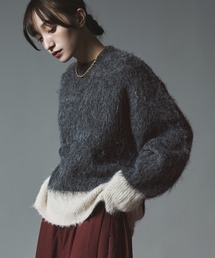 【新色追加】モヘア シャギー 配色 ニット トップス / Mohair Shaggy Color-Block Knit Top