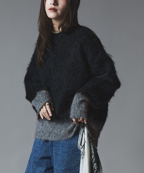 セール】モヘア シャギー 配色 ニット トップス / Mohair Shaggy Color
