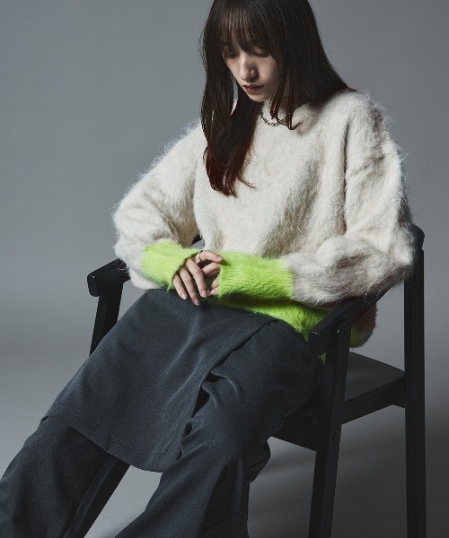 セール】モヘア シャギー 配色 ニット トップス / Mohair Shaggy Color