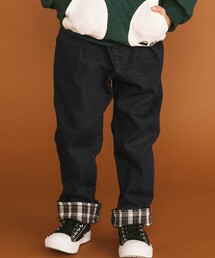 SLAP SLIP | 【裏微起毛】折り返し裾チェックロングパンツ(80~130cm)(デニムパンツ)