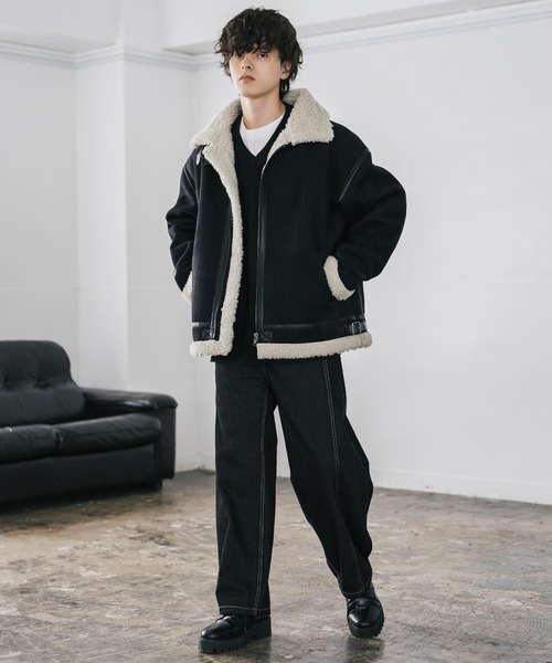 セール】オーバーサイズ B-3フェイクムートン2WAY裏ボアブルゾン