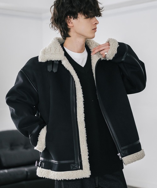 セール】オーバーサイズ B-3フェイクムートン2WAY裏ボアブルゾン
