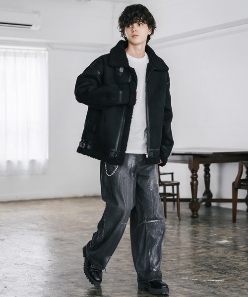 オーバーサイズ B-3フェイクムートン2WAY裏ボアブルゾン（ブルゾン