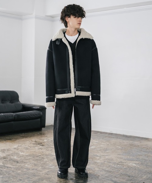 セール】オーバーサイズ B-3フェイクムートン2WAY裏ボアブルゾン
