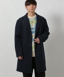 美品 DOPPIAA ネイビー チェスターコート 46 BL】ウールチェスターコート/グレー×ソリッド/NEW ZEALAND WOOL
