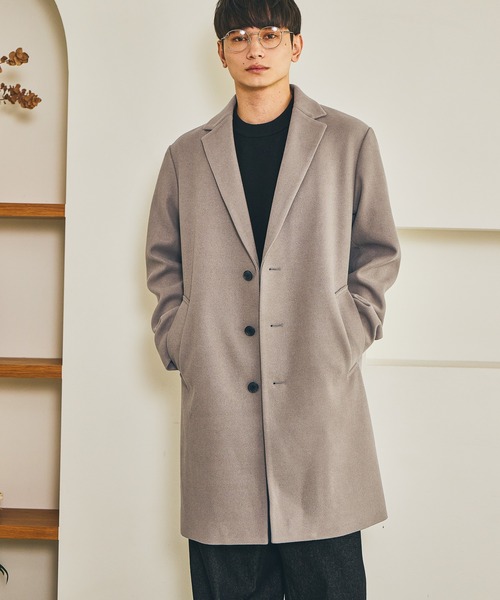 LAKOLE(ラコレ)の「ウーリーテックチェスターコート / 570685(チェスターコート・メンズ・ネイビー/チェック/アイボリー/ブラック・SMALL/MEDIUM/LARGE/X-LARGE)」の3枚目の写真