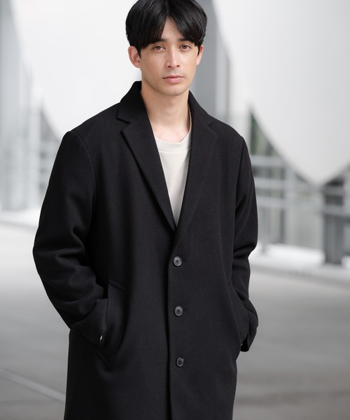 LAKOLE(ラコレ)の「ウーリーテックチェスターコート / 570685(チェスターコート・メンズ・ネイビー/チェック/アイボリー/ブラック・SMALL/MEDIUM/LARGE/X-LARGE)」の1枚目の写真