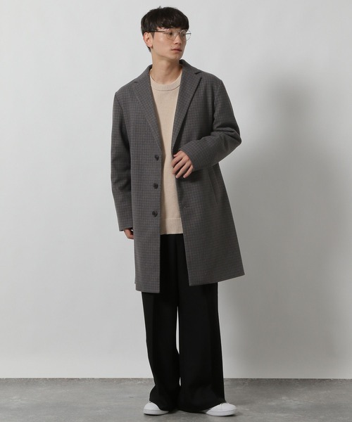 LAKOLE(ラコレ)の「ウーリーテックチェスターコート / 570685(チェスターコート・メンズ・ネイビー/チェック/アイボリー/ブラック・SMALL/MEDIUM/LARGE/X-LARGE)」の11枚目の写真