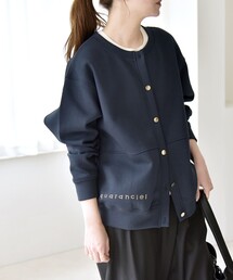 PEACE NOW半袖カーディガンネイビーパフスリーブVネックショート丈ボレロ PEACE NOW半袖カーディガンネイビーパフスリーブVネックショート