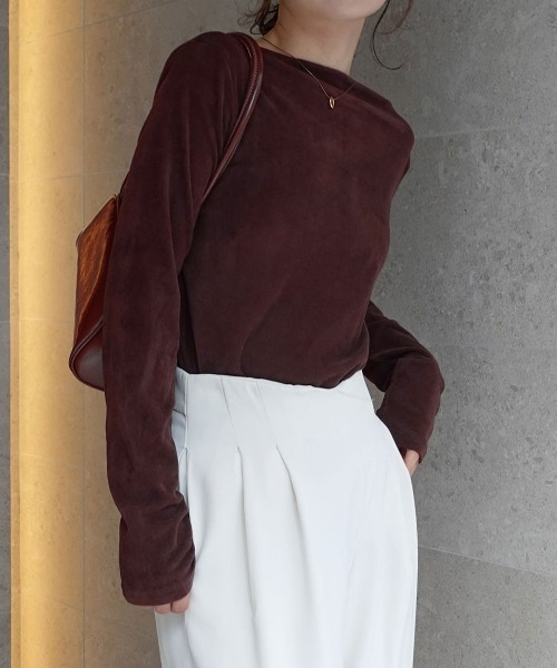 CORNERS(コーナーズ)の「2026AW マットベロアボートネックトップス(Tシャツ/カットソー・レディース・ブラウン/ブラック/アイボリー/グレイッシュベージュ/バーガンディー・M)」の5枚目の写真