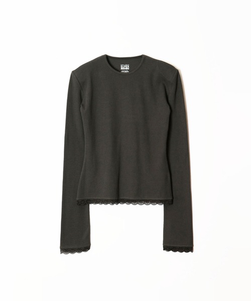 SUPER RIB PADDED SHOULDER CREW-NECK L/S TOPS スーパーリブパ