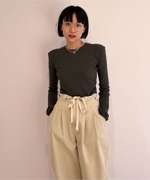 SUPER RIB PADDED SHOULDER CREW-NECK L/S TOPS スーパーリブパ