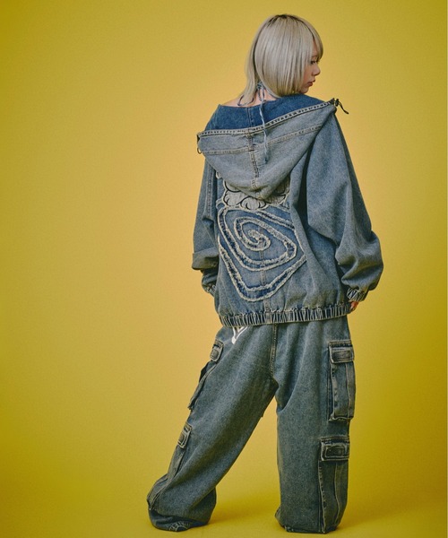 GALFY ウィメンズ デニムフードジャケット GALFY-ぐるグニャデニムパーカー（デニムジャケット）｜GALFY