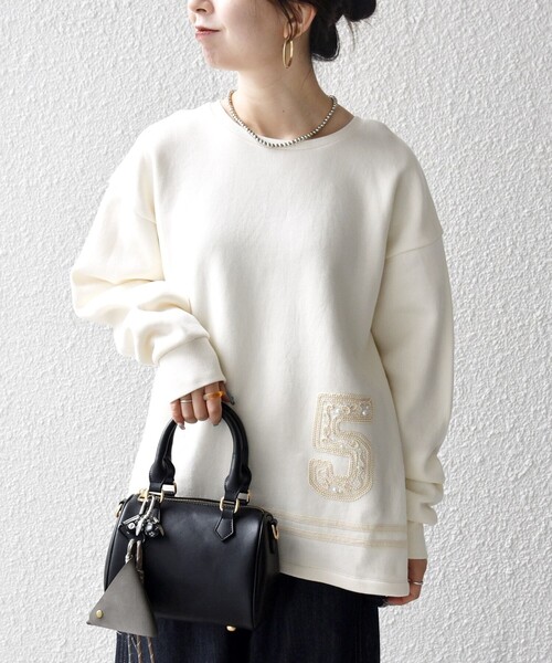 シップス エニィ（SHIPS any）/SHIPS any:〈洗濯機可能〉裏起毛 パールモチーフ 刺繍 ワイド スウェット セール】SHIPS any:〈洗濯機可能〉裏起毛 パールモチーフ 刺繍 ワイド