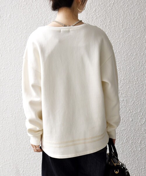 セール】SHIPS any:〈洗濯機可能〉裏起毛 パールモチーフ 刺繍 ワイド