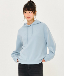 女性エンボスプリントフードパーカー-スカイブルー