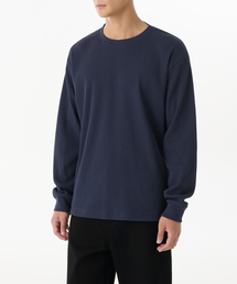 ワッフルリラックスクルーネック長袖Tシャツ [ネイビー]