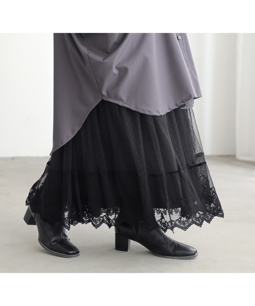 n'OrLABEL（ノアールレーベル）の「『裏起毛Ver.贅沢レースロングペチワンピース』（ワンピース・レディース・チャコール/ブラック/アイボリー・1/2）」の2枚目の写真