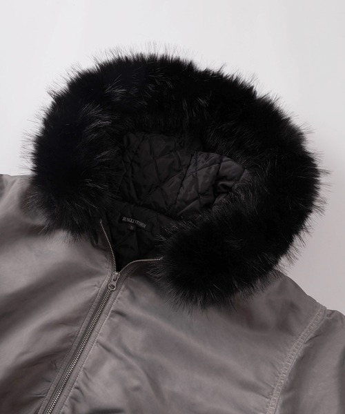 SlashDate（スラッシュデイト）の「【82】ヴィンテージライク ファーフード フライトブルゾン/ボンバージャケット/ダブルジップ/ミリタリー/アメカジ（ブルゾン・メンズ・カーキ/ブラック/グレー・L/M）」の6枚目の写真