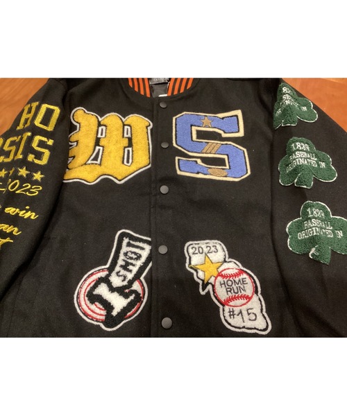 Bling Leads(ブリングリーズ)の「【Blss】【Bling Leads】サガラ刺繍入スタジアムジャンパー(スタジャン・メンズ・ブラック/ブラウン・FREE)」の5枚目の写真