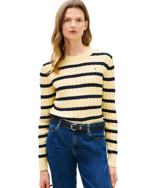 TOMMY HILFIGER（トミーヒルフィガー）の「コットンケーブルミドルゲージクルーネックセーター（ニット/セーター・レディース・マルチ/ホワイト・X-SMALL/XX-SMALL/SMALL）」の2枚目の写真