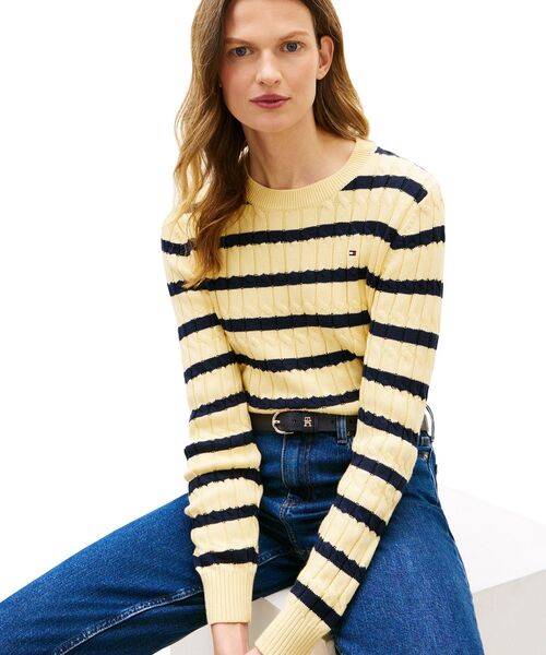 TOMMY HILFIGER（トミーヒルフィガー）の「コットンケーブルミドルゲージクルーネックセーター（ニット/セーター・レディース・マルチ/ホワイト・X-SMALL/XX-SMALL/SMALL）」の7枚目の写真