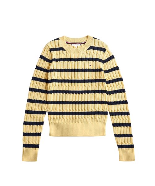 TOMMY HILFIGER（トミーヒルフィガー）の「コットンケーブルミドルゲージクルーネックセーター（ニット/セーター・レディース・マルチ/ホワイト・X-SMALL/XX-SMALL/SMALL）」の4枚目の写真