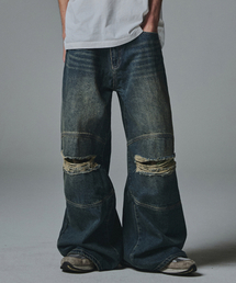 NOT4NERD | Camo Double Knee Flare Fit Denim Pants - Deep Blue(デニムパンツ)