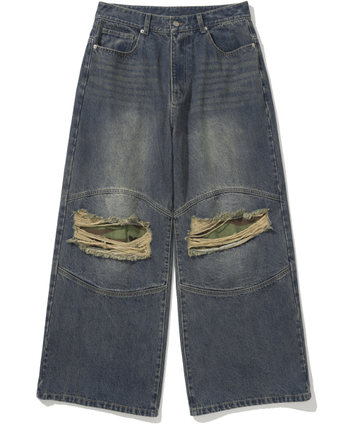 NOT4NERD（ノットフォーナード）の「Camo Double Knee Flare Fit Denim Pants - Deep Blue（デニムパンツ・レディース・その他・MEDIUM/LARGE/X-LARGE）」の2枚目の写真