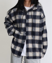Vini（ヴィニ）の「【ユニセックス】チェック柄 フーディーシャツ（パーカー）」