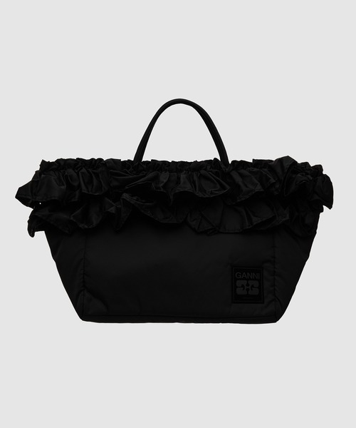 GANNI(ガニー)の「XXL Shopper Ruffle(トートバッグ・レディース・ブラック・ONE SIZE)」の1枚目の写真