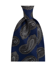 MANNERGRAM（マナーグラム）の「イタリア コモシルク スポデラート ビッグペイズリー ネイビーグレー（ネクタイ）」
