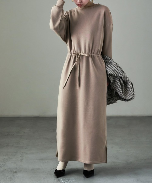 Fashion Letter（ファッションレター）の「裏起毛 ドロストルームワンピース M-LLsize（ルームワンピース・レディース・グレー/グレイッシュベージュ/ブラック/チャコール・LL/L/M）」の4枚目の写真